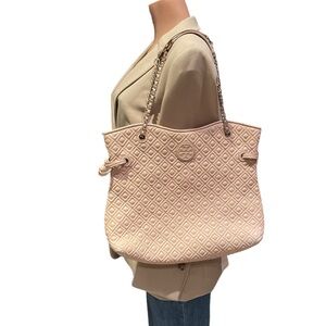 Tory Burch 2Way Quilted Chain-Handle Tote in Pale Pink